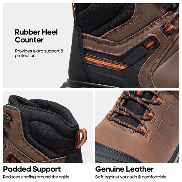 Men's Non-Slip Steel Toe Leather Work Boots - DARK BROWN - 2